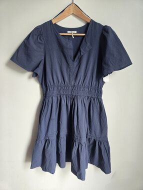 New STITCHDROP Navy Short Sleeve Cotton Tiered Dress